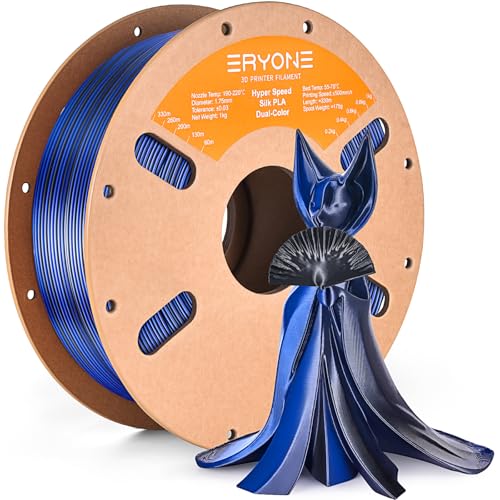 ERYONE Silk Filament PLA+ 1.75mm Shiny 3D Printer Filament, Multicolor PLA 2 in 1, 1kg (2.2LBS)/Spool, HS Silk Dual Color Midnight Blue & Black - color: Silk Pla+ 2 in 1 Midnight Blue Black