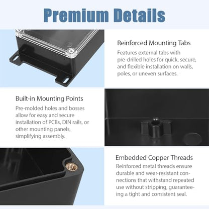 Project Box IP65 Waterproof ABS Plastic Electrical Junction Box with Clear Cover Enclosure with Fixed Ear, Black 5.9"x 3.9"x 1.7"(150x100x44mm)(Pack of 1) - color: 1 pack, size: 5.9"x 3.9"x 1.7"
