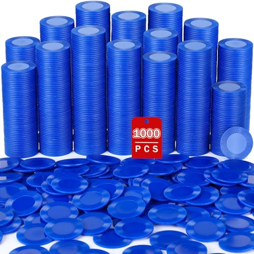 Leitee 1000 Pcs Plastic Poker Chips, 38 mm Interlocking Game Tokens, Blue - color: Blue