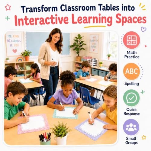 Cinrobiye 24 Pcs Dry Erase Stickers for Classroom Tables, Reusable Writable Decals with 2 Scrapers, Waterproof Dry Erase Spots for Desks, Whiteboards, Walls, Teacher Classroom School Supplies - color: Composition