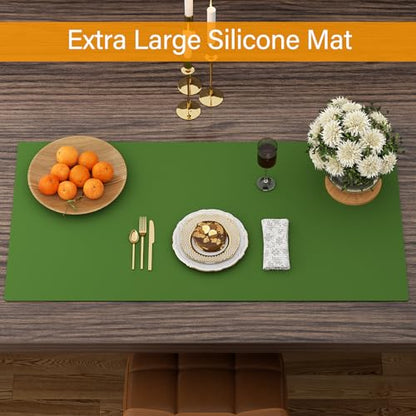 Quality Silicone Table Mat 47x24 Inch - High Heat Resistant (Lab Tested 482°F), Non-Slip Oil-Resistant Surface for Baking & DIY | Waterproof & Easy Clean (Green) - color: Green