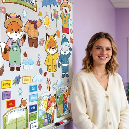 Gilprop 58 Pcs Dress for Weather Bulletin Board Set for Classroom, Fox - style: Fox