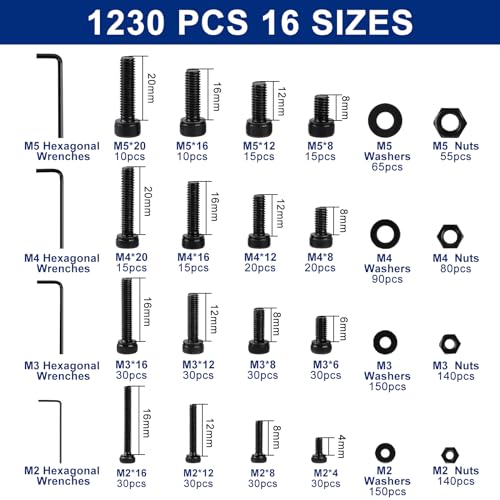1230PCS Metric Screw Assortment Kit M2 M3 M4 M5 - size: M2 M3 M4 M5