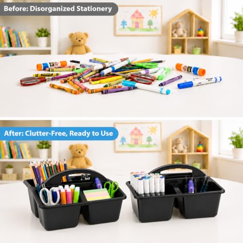 6 Pack 4 Compartment Classroom Caddy with Handle, Black - color: Black