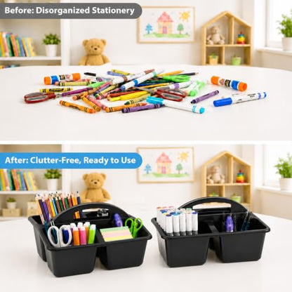 6 Pack 4 Compartment Classroom Caddy with Handle, Black - color: Black