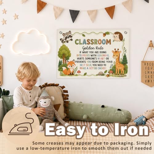 Woodland Classroom Golden Rule Decor Canvas Wall Hanging Banner, - color: 03-Classroom Golden Rule - Woodland Theme