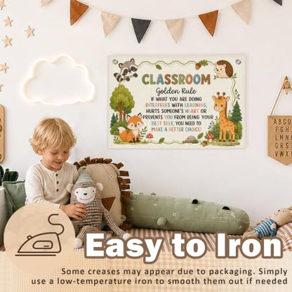 Woodland Classroom Golden Rule Decor Canvas Wall Hanging Banner, - color: 03-Classroom Golden Rule - Woodland Theme