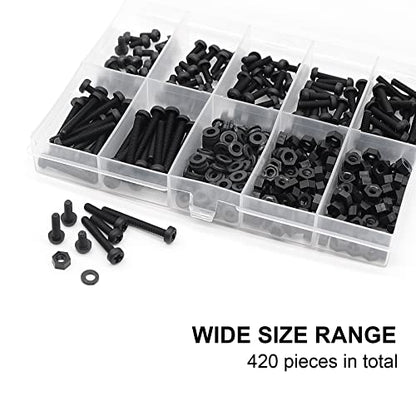 M3 Black Nylon Plastic Pan Round Head Screws, Nut Bolts - color: Black
