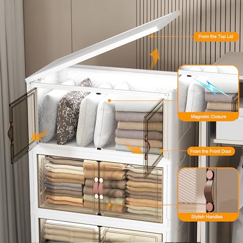 UAMFURI Stackable Storage Bins, 336QT Collapsible Drawers with 1 Lid - color: White-112qt, size: 3Pack with 1 top lid