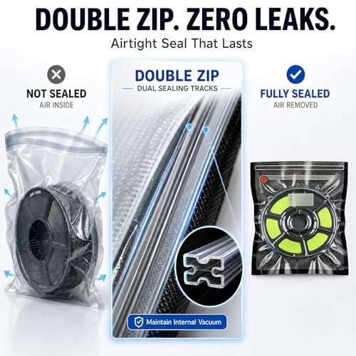 15 Pack 3D Filament Vacuum Storage Bags, Light Blocking Filament Storage Bags, 18C PA+PE Reusable Vacuum Seal Bags, U-Shaped Double Zipper Design for PLA PETG ABS TPU Nylon 3D Printer Filament - size: 15 bags(Only)