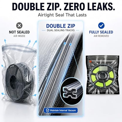 15 Pack 3D Filament Vacuum Storage Bags, Light Blocking Filament Storage Bags, 18C PA+PE Reusable Vacuum Seal Bags, U-Shaped Double Zipper Design for PLA PETG ABS TPU Nylon 3D Printer Filament - size: 15 bags(Only)