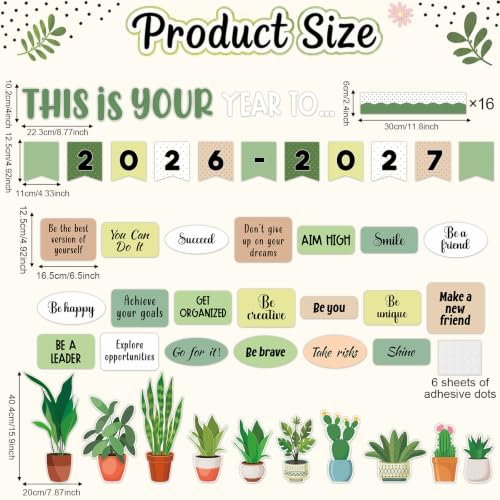 This is Your Year to Bulletin Board Set Plant Welcome Back to School Classroom Decoration Positive Affirmation Greenery Paper Cutouts Inspirational Bulletin Board for 2027 Office Chalkboard Wall Door - style: Plant your year