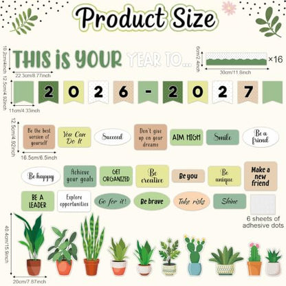 This is Your Year to Bulletin Board Set Plant Welcome Back to School Classroom Decoration Positive Affirmation Greenery Paper Cutouts Inspirational Bulletin Board for 2027 Office Chalkboard Wall Door - style: Plant your year