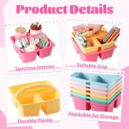 6 Pack Plastic Classroom Organizer Caddy with Handle, Pastel - color: Pastel