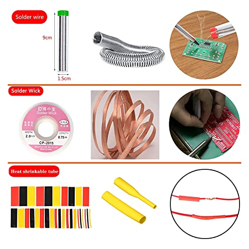 Soldering Iron Kit, 60W 110V Soldering Iron Adjustable Temperature, Desoldering Pump, 5 Solder Tips, Solder Wire, Stand, Solder Wick. - color: Black
