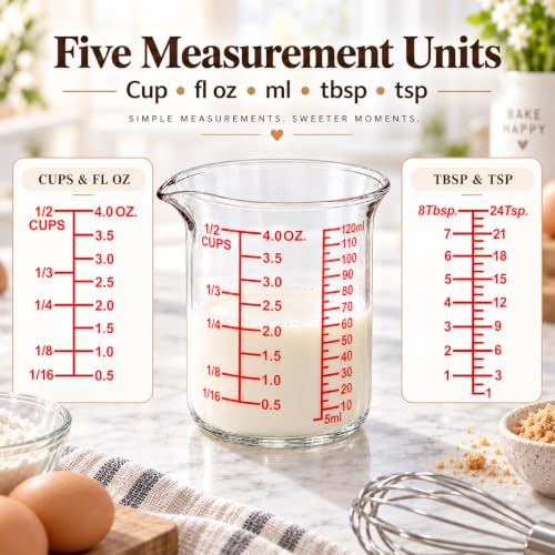 Ackers BORO3.3 4 oz/120 ml Glass Measuring Cup with V-Shaped Spout, 1 Count - size: 120 ML (4 Oz)-SINGLE