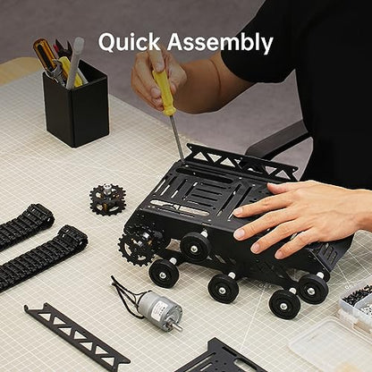 Tank Car Chassis with DC Geared Motor, Shock Absorbing Robot Chassis Full-Metal Robotic Moving Platform Track for Arduino RaspberryPi Microb Jetson DIY Maker Smart Robot Car Learning Kit (Black)