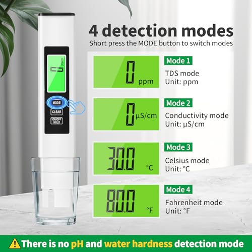 New 4 in 1 TDS Meter, TDS Meter Digital Water Tester, Accurate and Reliable, Water Tester,TDS EC and Temperature (° C/° F) Meter, 0-9990ppm,Used for Drinking Water and RO/DI Systems