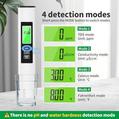 New 4 in 1 TDS Meter, TDS Meter Digital Water Tester, Accurate and Reliable, Water Tester,TDS EC and Temperature (° C/° F) Meter, 0-9990ppm,Used for Drinking Water and RO/DI Systems