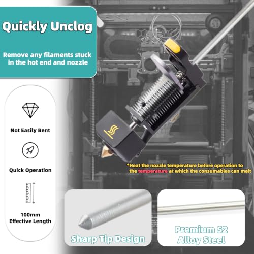 Clog Poke 3D Printer Accessories, Φ1.7mm L200mm Cleaning Needle Tool