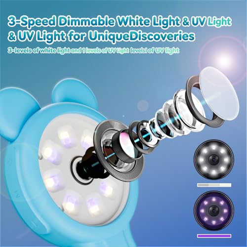 Kids Microscope Autofocus Magnifier STEM Gifts Toys for Ages 4-12 - color: Blue-panda ear