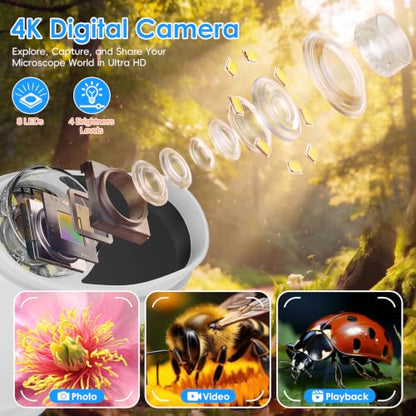 4K 1000X Handheld Digital Microscope for Kids with 2.0" IPS Screen(White) - color: White
