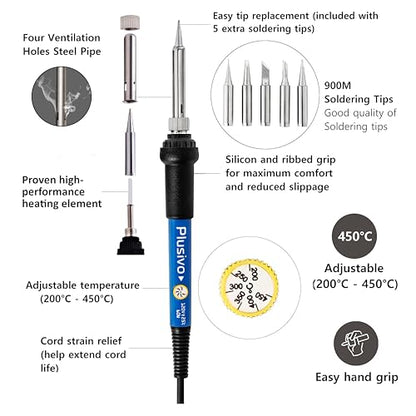 Soldering Iron Kit, 60W Soldering Iron Adjustable Temperature 25-in-1, 5 Solder Tips, Solder Wire, Desoldering Pump, Wire Cutter, Heatshrink Tubes Welding Kit for Electronics Repair Hobby 120V US Plug - color: Black/Red Soldering Iron Kit 3