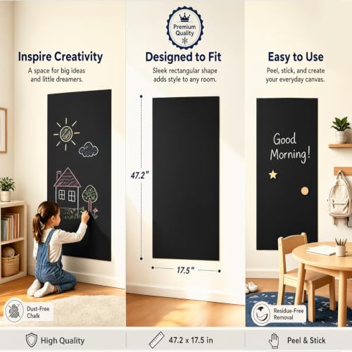 Magnetic Wall Sticker Chalkboard Contact Paper 47.2" x 17.5" Self Adhesive Magnet Chalk Board Wallpaper Peel and Stick Wall Decal for Home Playroom Classroom Alternative Blackboard Paint - color: Black