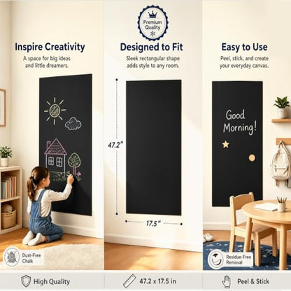 Magnetic Wall Sticker Chalkboard Contact Paper 47.2" x 17.5" Self Adhesive Magnet Chalk Board Wallpaper Peel and Stick Wall Decal for Home Playroom Classroom Alternative Blackboard Paint - color: Black
