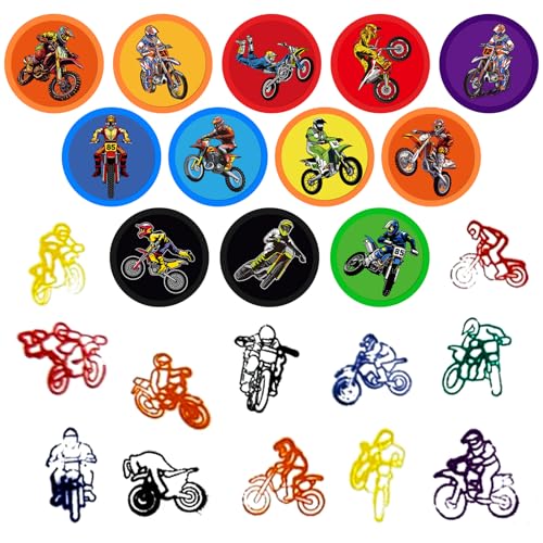 Cinrobiye 24 Pcs Dirt Bike Stampers Party Favor Set, Cute Motocross Stamps for Kids Birthday Party, Classroom Rewards, Sports Prizes, Goody Bag Fillers, Racing Adventure Party Supplies - color: Dirt Bike