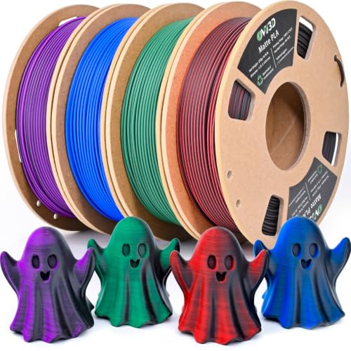 OVV3D Halloween Filament Bundle 250g x 4 Spools, Matte PLA for 3D Printer - color: Matte Black Purple Red Green Blue