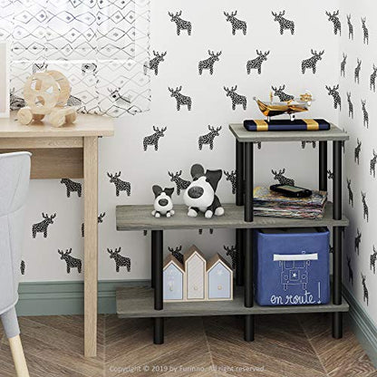 Furinno Turn-N-Tube 3-Tier Cube Ladder Shelf, French Oak Grey/Black - color: French Oak Grey/Black, style: 3-Tiers, Cube Ladder