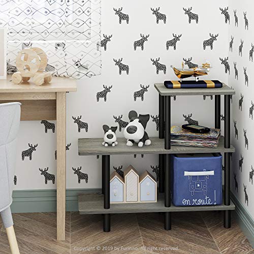 Furinno Turn-N-Tube 3-Tier Cube Ladder Shelf, French Oak Grey/Black - color: French Oak Grey/Black, style: 3-Tiers, Cube Ladder