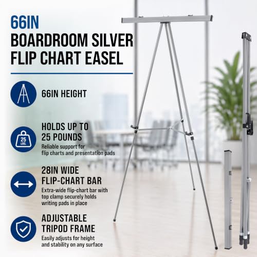 U.S. Art Supply 66" High Boardroom Classroom Silver Flip Chart Easel