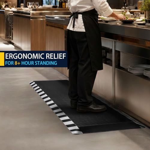 FEATOL 0.9" Anti Fatigue Mat for Industrial & Standing Mat & Home Kitchen - color: White Border, size: 32"L x 20"W x 0.9"Th