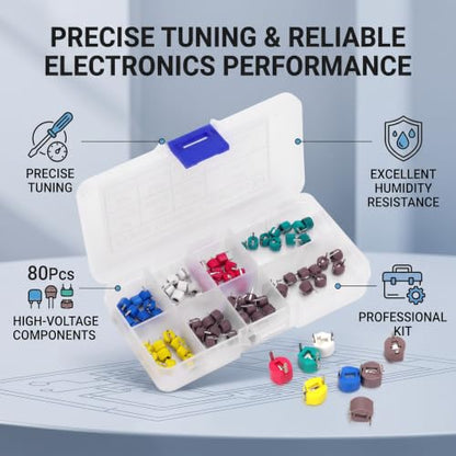 Trimmer Capacitor Kit 80pcs 6mm Adjustable Capacitance Set