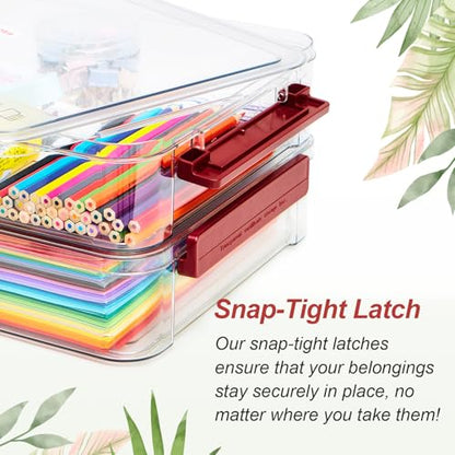 CATOOMUU 2-Pack 9x13 Clear Plastic Project Case Stackable Storage Box - color: Large-Red-2-Pack