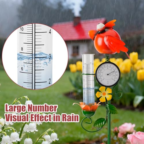 Joint Honglin Metal Adorable Bird Rain Gauge with Outdoor Temperature - color: Red