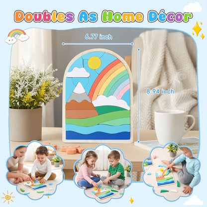 Montessori Wooden Shape Puzzles (Rainbow) - Over 3 Years Old - color: Rainbow