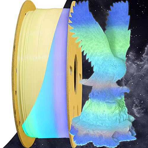 Glowing in Dark Multicolored Fast Color Gradient Change Rainbow PLA 3D Printer Filament, 1.75mm 1Kg Multi Colored 3D Printing Material, Widely Fit for 3D Printers with Extra PLA Sample Pack by TTYT3D - color: Glow in Dark Rainbow