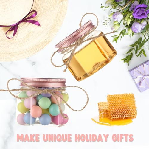 Dandat 50 Pcs 3 oz Hexagon Plastic Jars with Lids Mini Small Wide Mouth Honey Jars for Party Wedding Favors, Baby Shower, DIY Gift, Spice, Jelly, Herb, Jams, Candy(Rose Gold) - color: Rose Gold