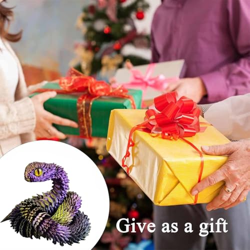 3D Printed Animals Set 3D Printed Snake Toys 3D Printed Articulated Flexible Fidget Toy 3D Printed Animals Exquisite Cute Pet Toy Children/Adults Fidget Toys (Purple & Gold, 11.8) - color: Purple & Gold, size: 11.8