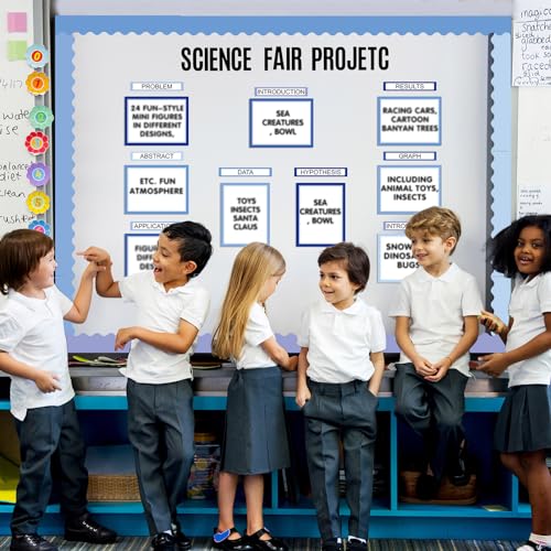 Sinload 92 Pcs Science Fair Board Supplies 60 Trim Scalloped Poster Boards 18 Presentation Subtitles 6 Project Titles 8 Letter Sticker for Classroom Display Boards(Blue Tone,Wave) - color: Blue Tone, style: Wave
