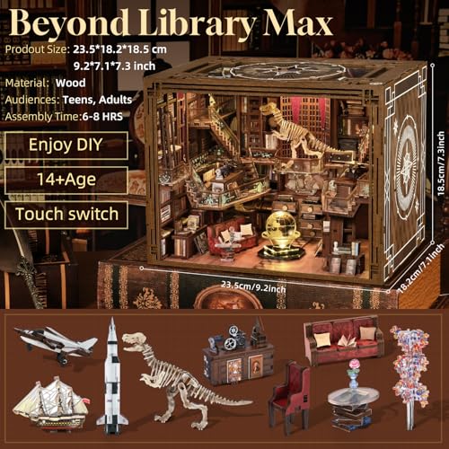 MiniCity Book Nook Kit, DIY Miniature Dollhouse Booknook Kit with Led Light and Dust Cover (Beyond Library Max) - color: Multicolor