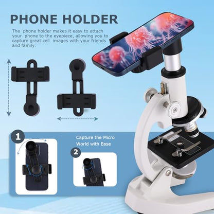 Microscope for Adults & Kids, 40X-2500X High-Power Compound Microscope for Students, School Lab & Home Schooling,Equiped with Slides Set & Phone Holder (Light White) - color: light white