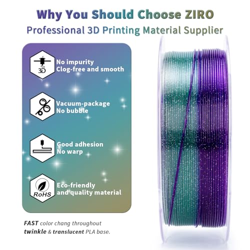 ZIRO PLA Filament 1.75mm, Sparkle Glitter Transluent Base, Luxury Nightfall - color: Luxury Nightfall
