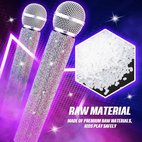 Sanwuta Fake Microphone Prop, Sparkly Bling Rhinestones Mic, AB Color - color: Ab Color