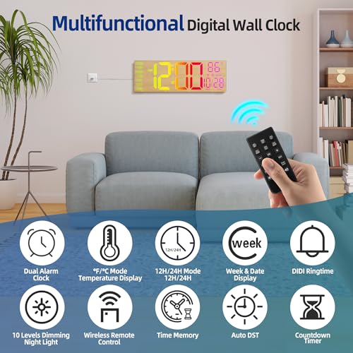 LEIKE 16.2" Digital Wall Clock – RGB, Remote, Dual Alarm, Auto-Brightness - color: Wood