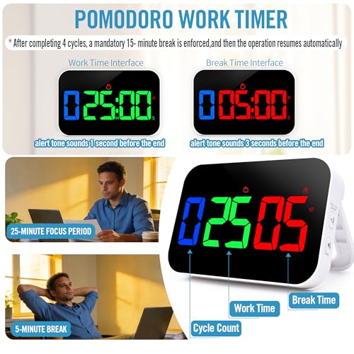 TXL Digital Timer for Classroom, Pomodoro, Gym & Kitchen – Rechargeable Magnetic Countdown Timer, Large LED Display, Loud Alarm, 3 Volume Levels & 3 Brightness Settings - style: Upgraded Version with Gym Modes