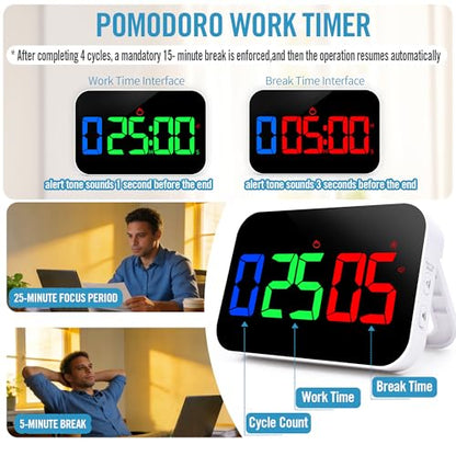 TXL Digital Timer for Classroom, Pomodoro, Gym & Kitchen – Rechargeable Magnetic Countdown Timer, Large LED Display, Loud Alarm, 3 Volume Levels & 3 Brightness Settings - style: Upgraded Version with Gym Modes